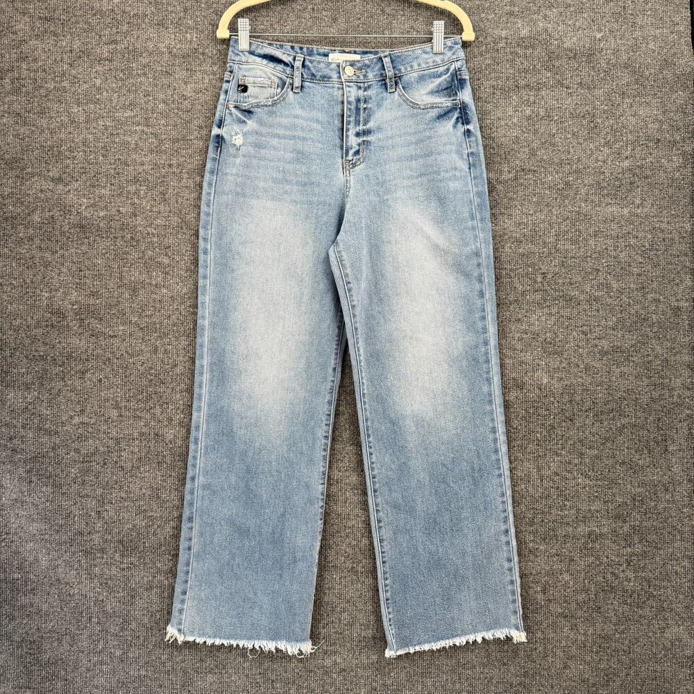 Kancan Womens High Rise Slim Wide Leg Jeans Size 7 27 Light Wash Stretch Denim